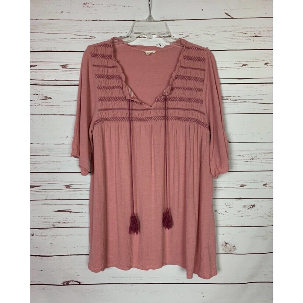 easel Dusty Rose Boho Tunic with Tassel Ties